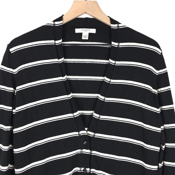 LIZ CLAIBORNE Cardigan Sweater Striped Classic Capsule Minimalist Classic Medium - Picture 2 of 8